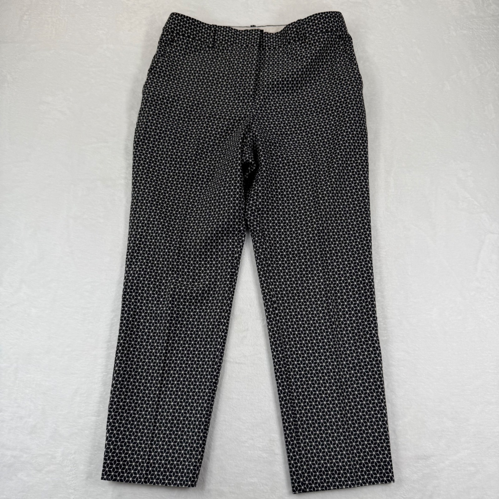 Theory Womens 6 Black White Geometric Star Hexagon Print Slim Ankle Pants Usa